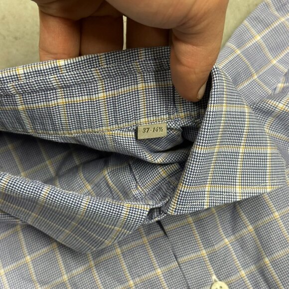Canali Dress Shirt Current Check Houndstooth Italy Cotton Blue 14 1/2 Small - Picture 7 of 9
